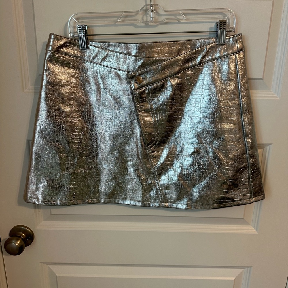 Torn by Ronny Kobo Silver Croc-Embossed Mini Skirt
